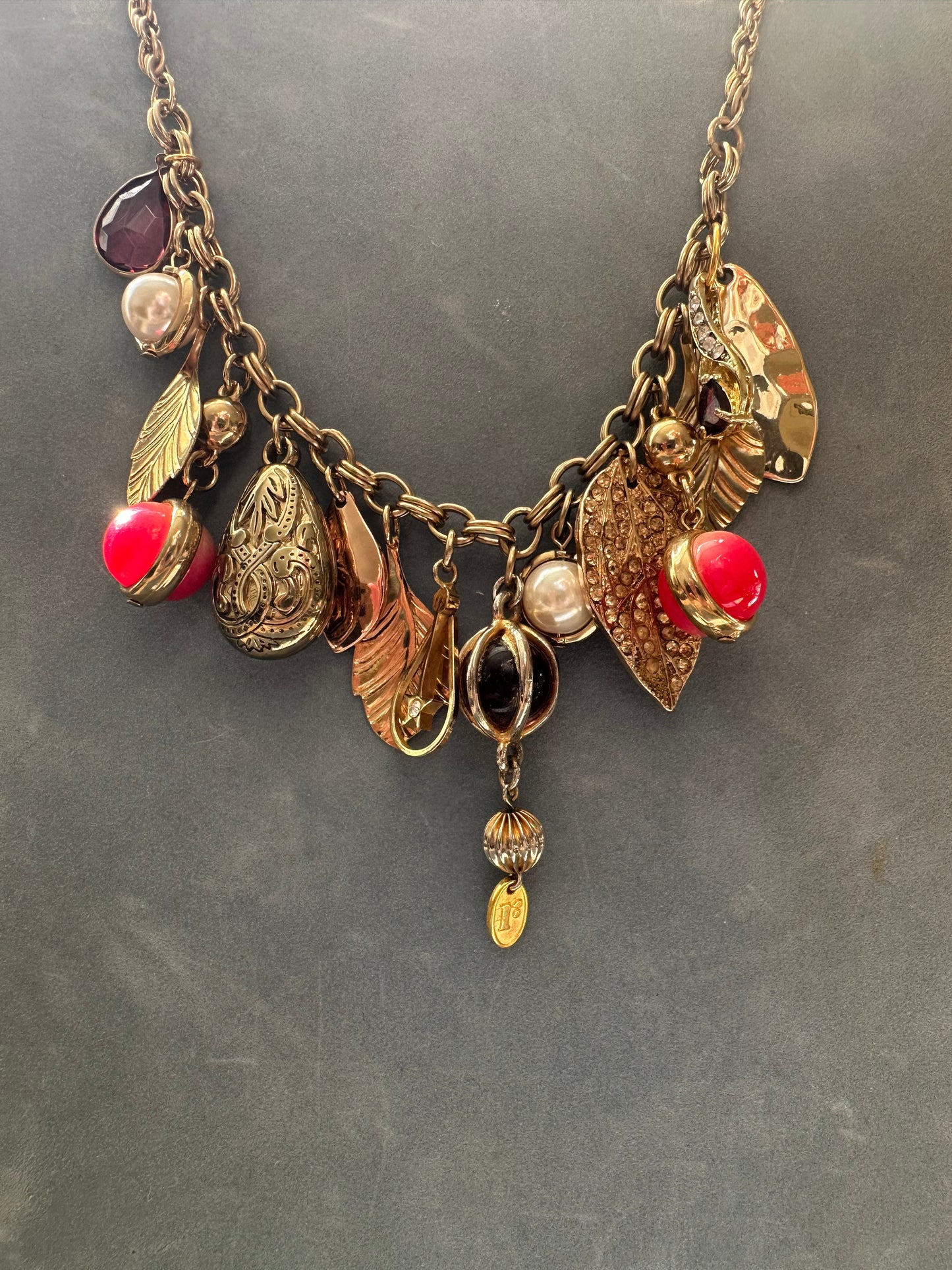 Golden Leaf Cluster Charm Necklace