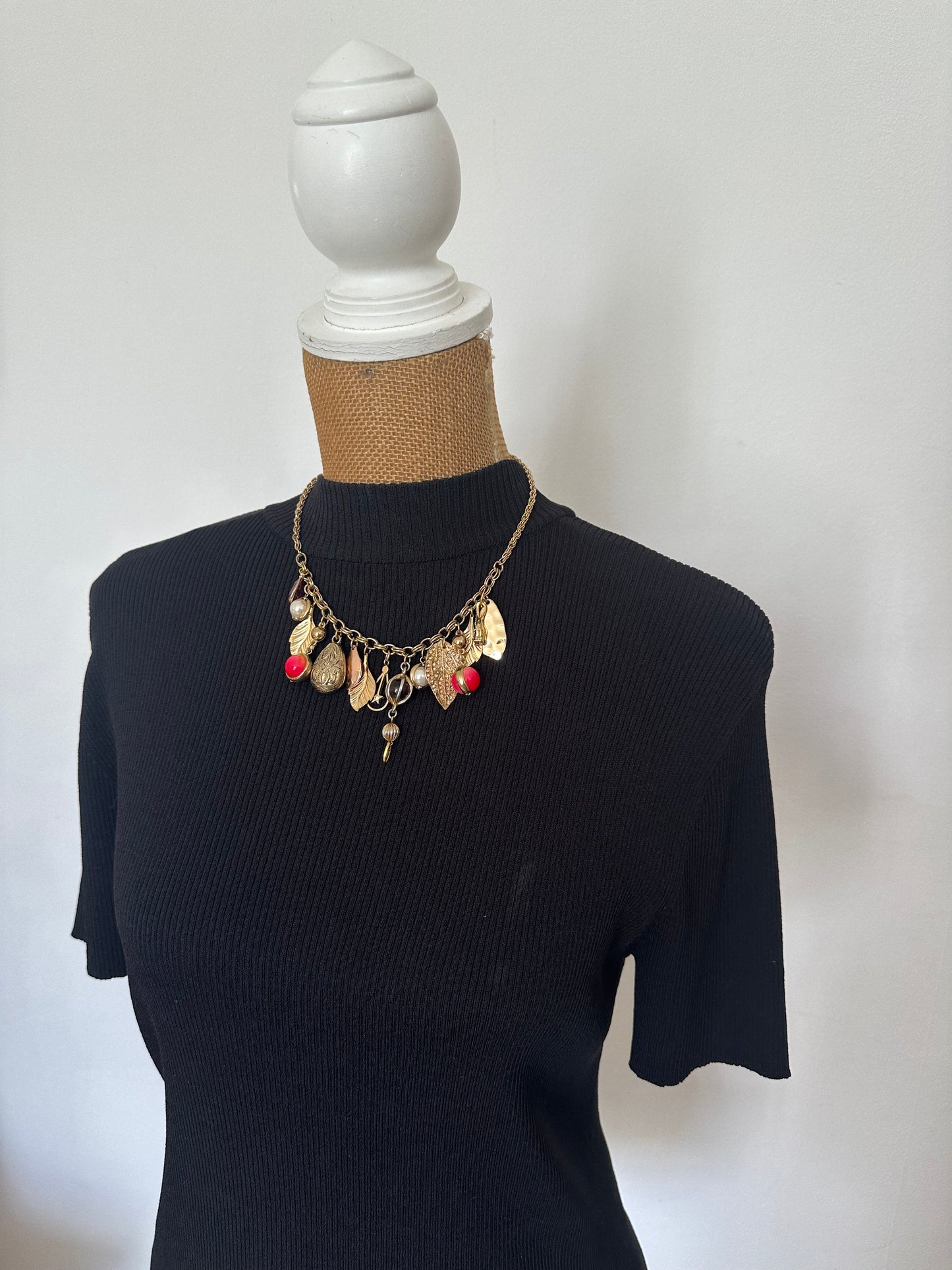Golden Leaf Cluster Charm Necklace