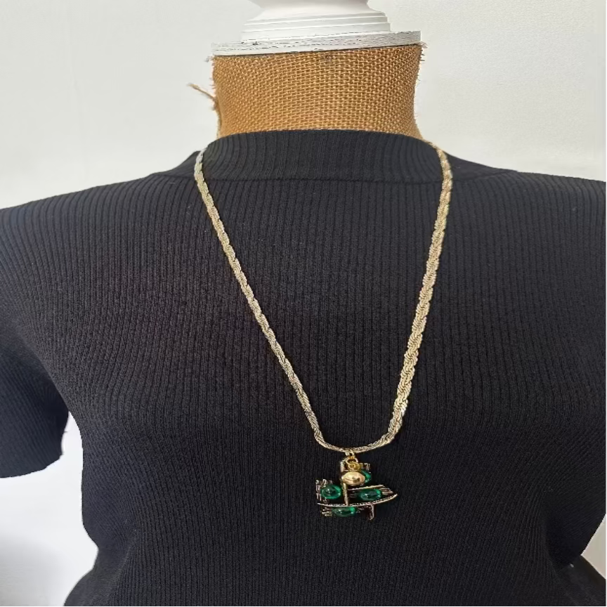 Golden Green Vintage Charm Necklace