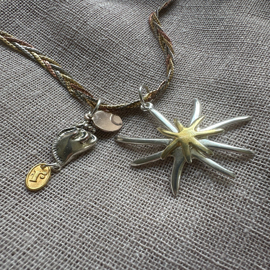 Plaited charm necklace with braided detail from Regilt â€“ vintage bold look.