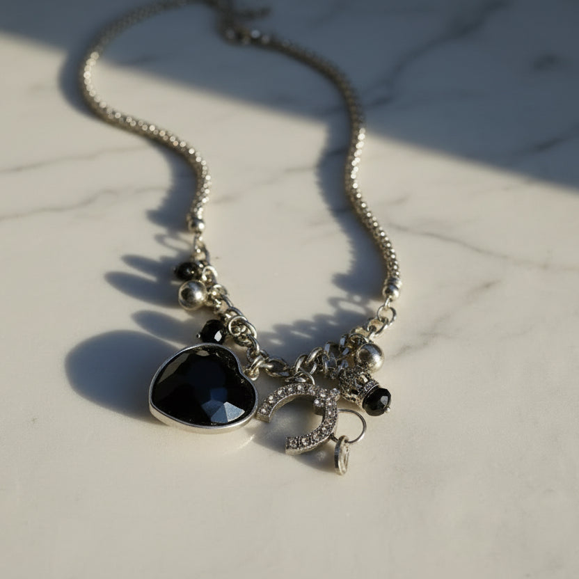 My Love, My Queen Upcycled Vintage Charm Necklace