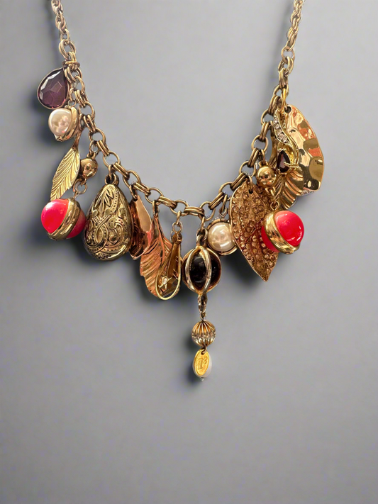 Golden Leaf Cluster Charm Necklace