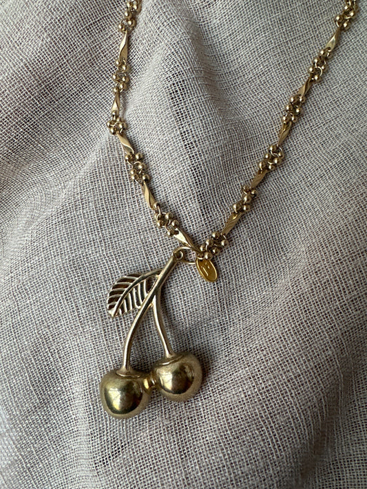 Last Cherry Standing Necklace, cute cherry charm necklace