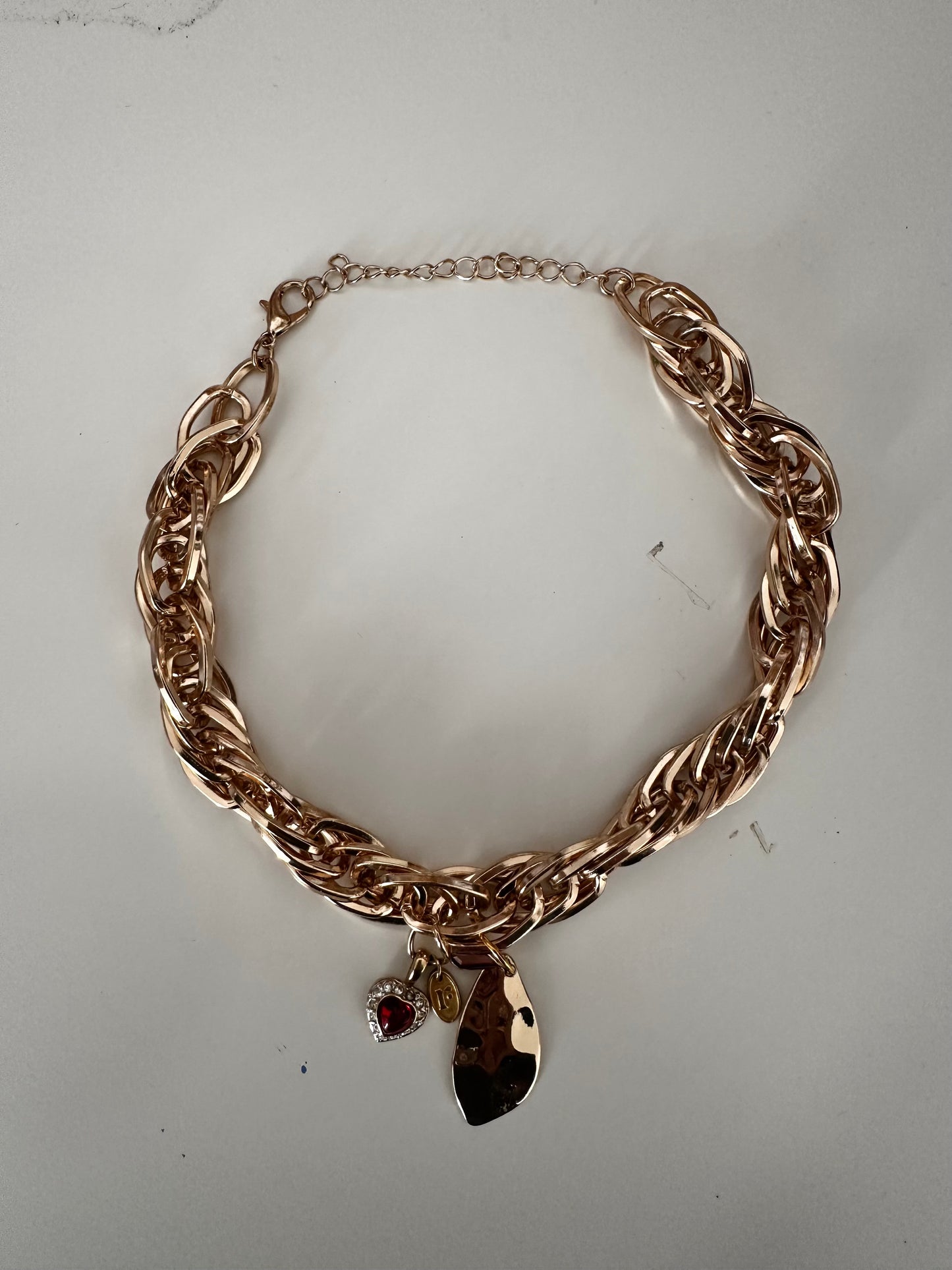 Ruby Heart Chunky Charm Necklace