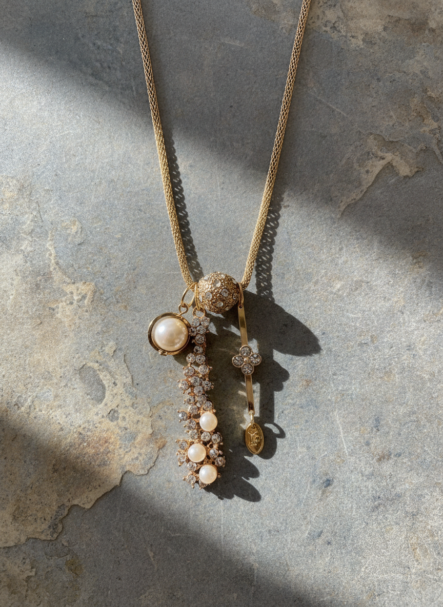 Golden Balls Vintage Charm Necklace