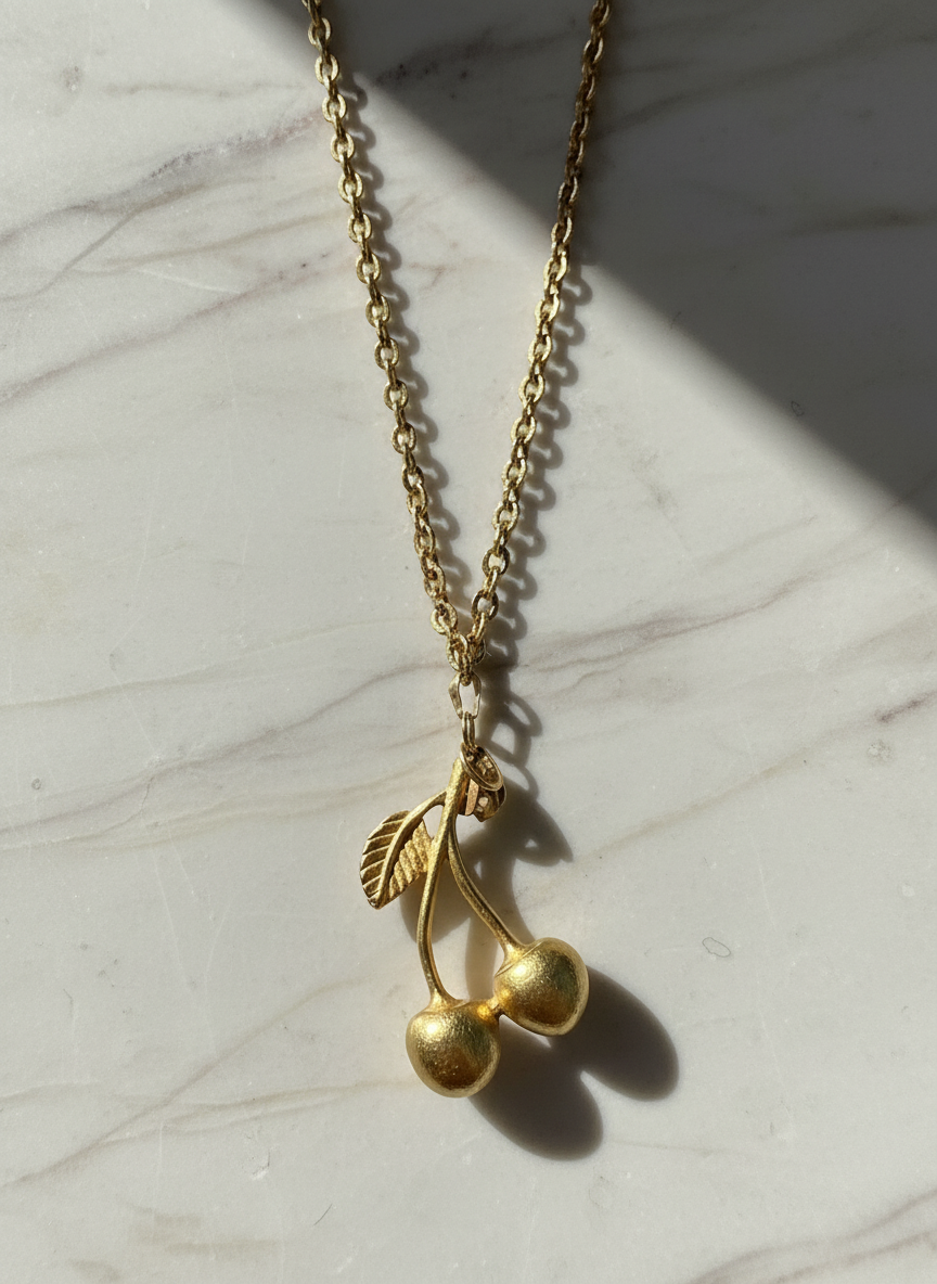 Cherry Four Vintage Necklace with Cherry Charm