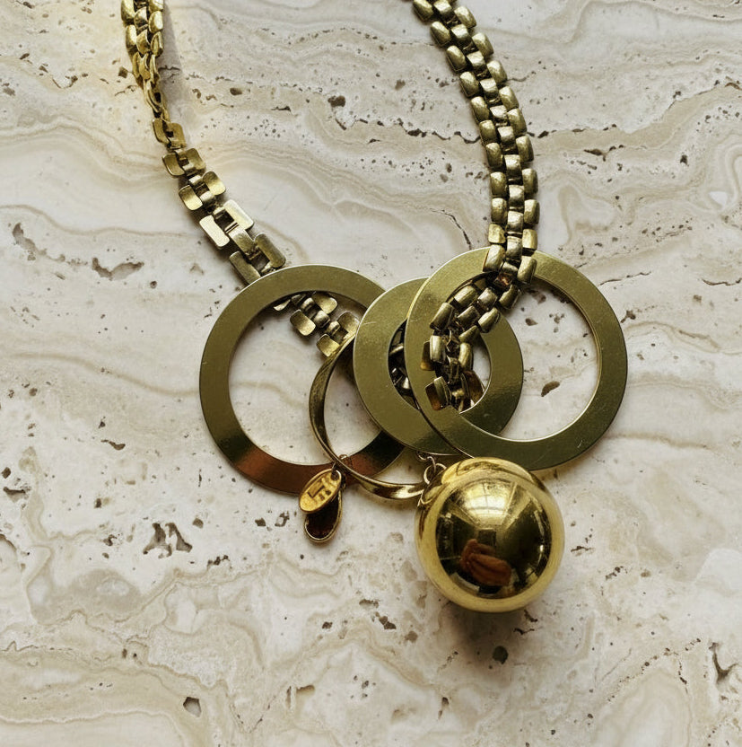 5 Gold Rings Vintage Charm Necklace