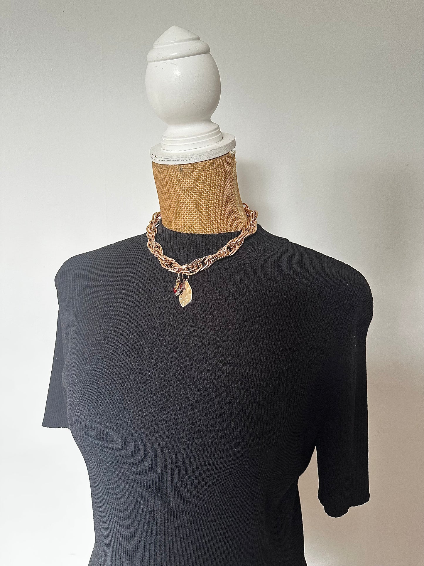 Ruby Heart Chunky Charm Necklace