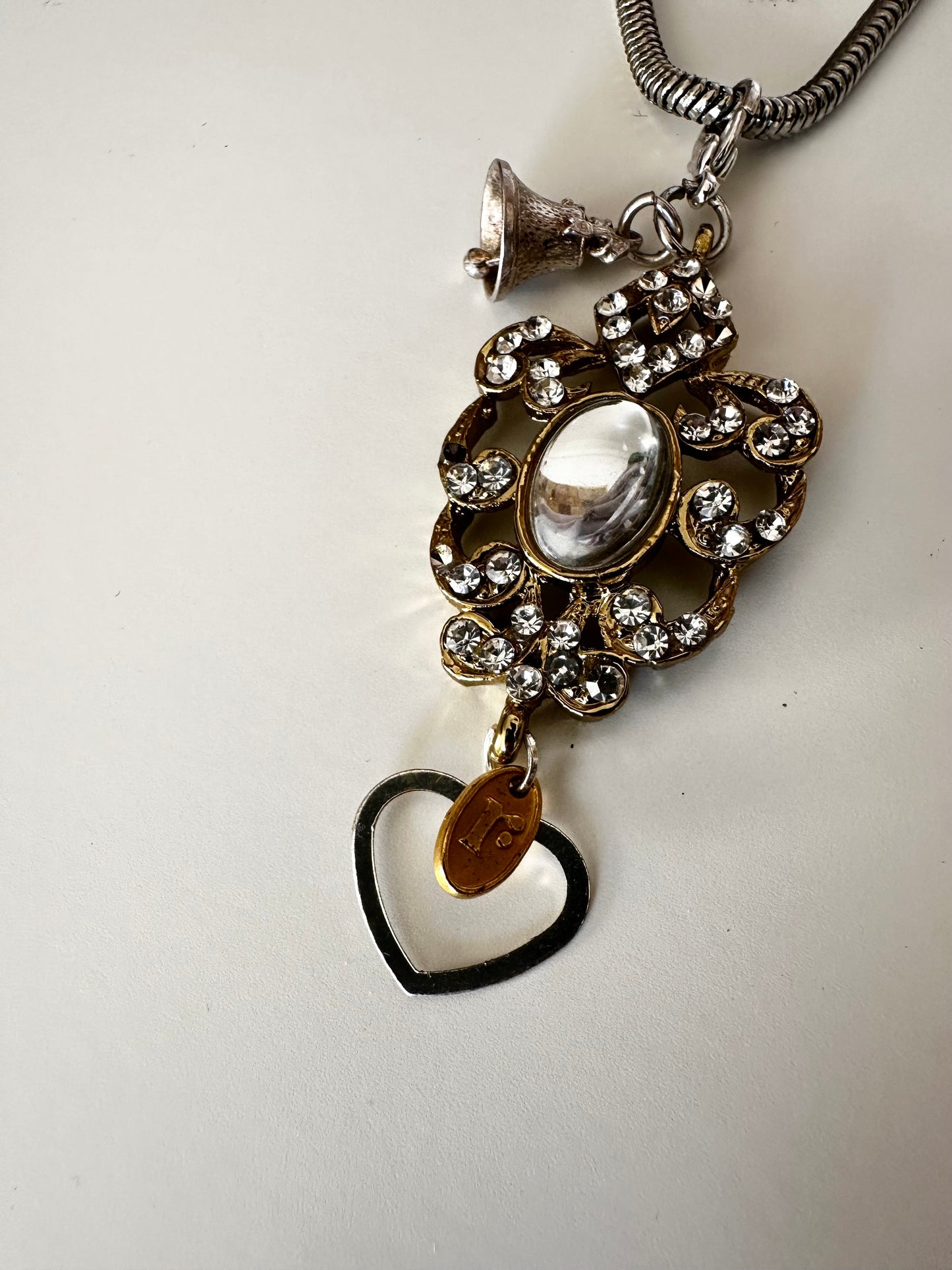Golden Silver Belle Vintage Charm Necklace