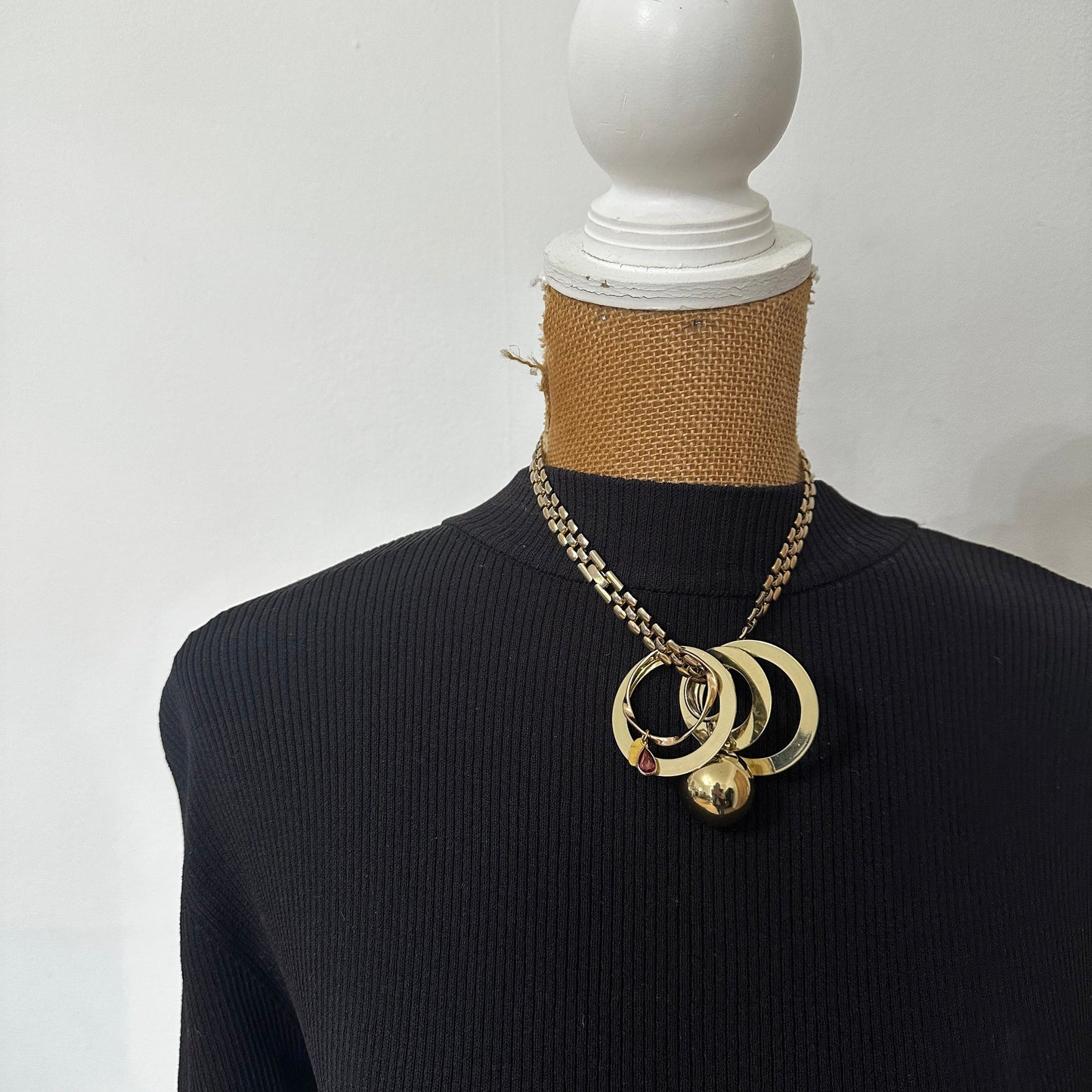 5 Gold Rings Vintage Charm Necklace