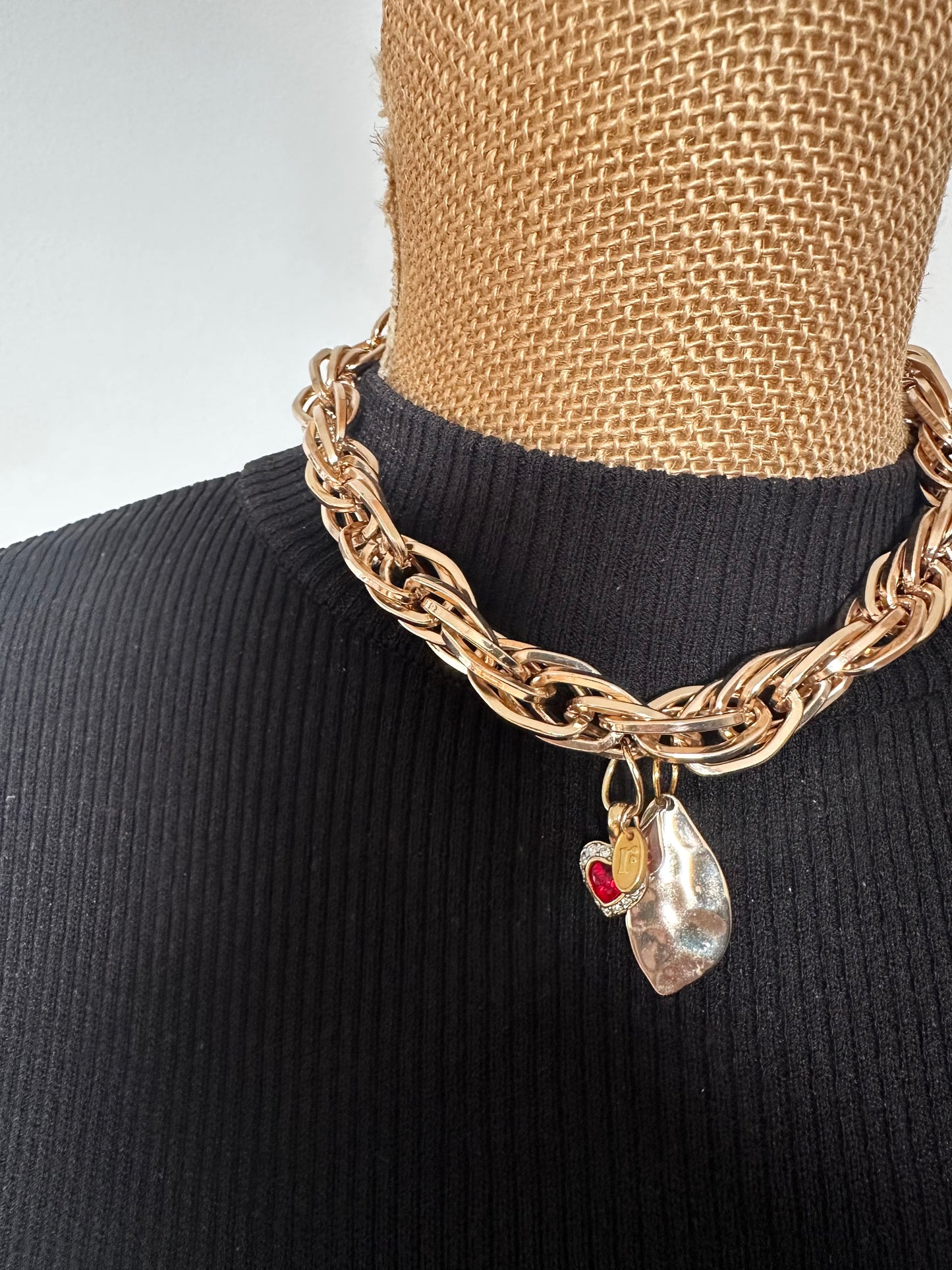 Ruby Heart Chunky Charm Necklace