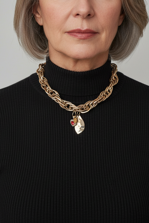 Ruby Heart Chunky Charm Necklace
