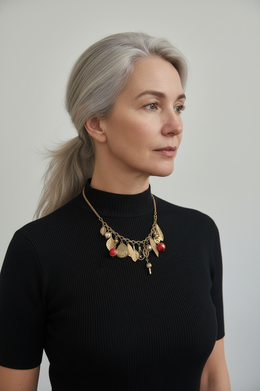 Golden Leaf Cluster Charm Necklace