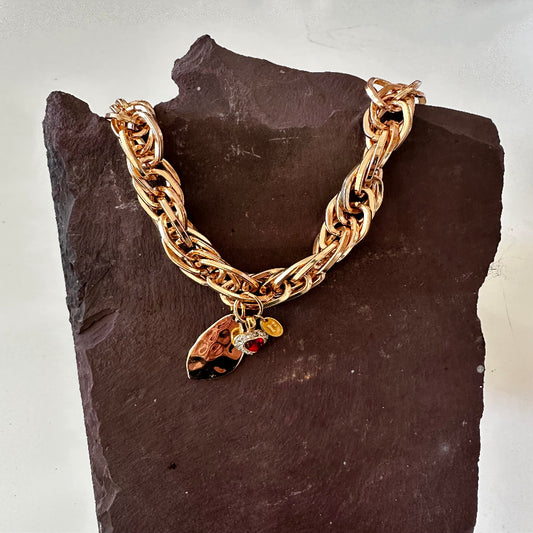Ruby Heart Chunky Charm Necklace