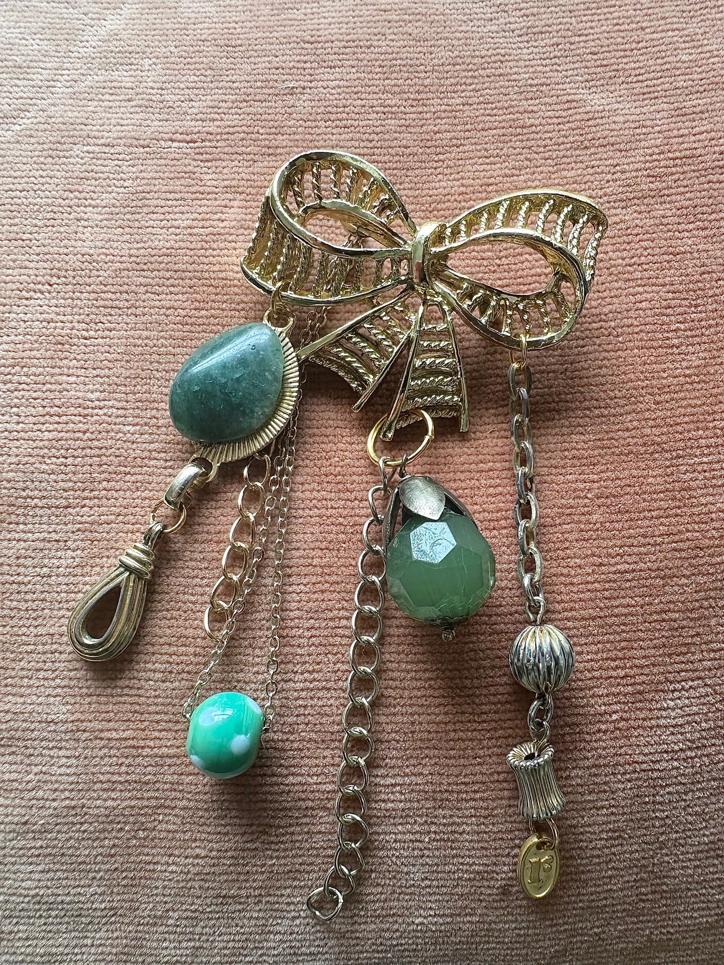 Green Bow Charm Brooch