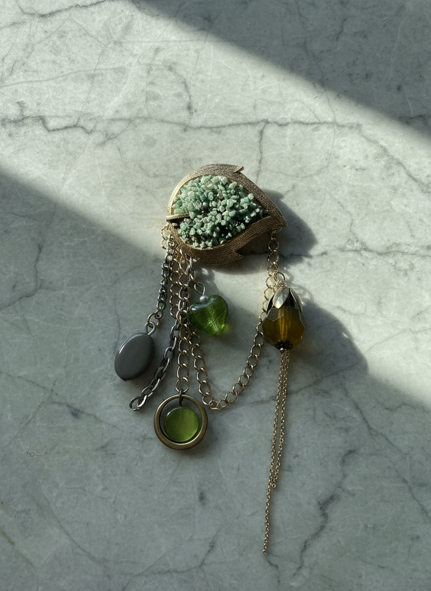 Green Leaf Charm Brooch