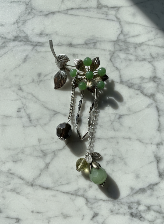 Green Flower Charm Brooch