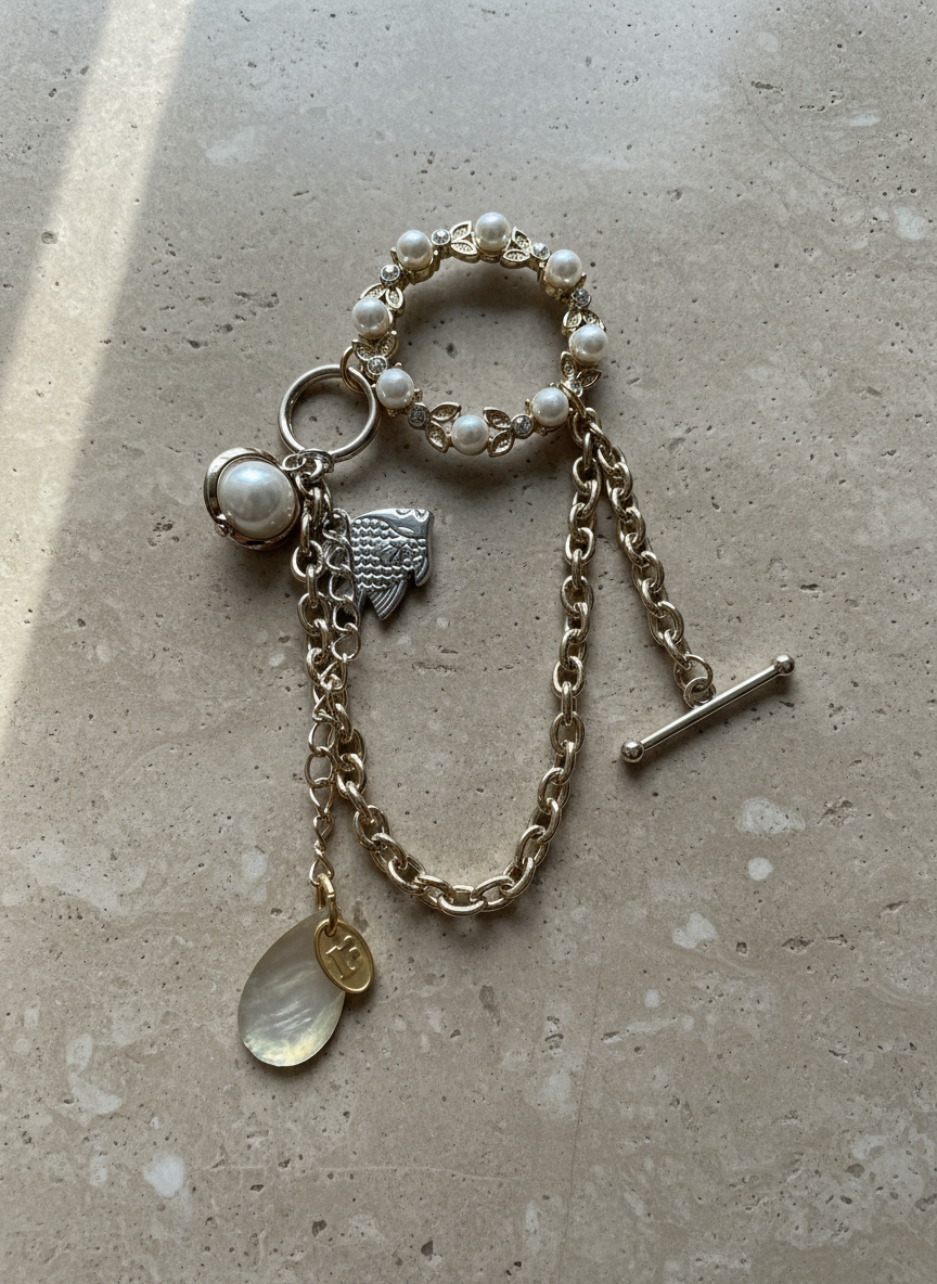 T-bar Pearl Charm Brooch