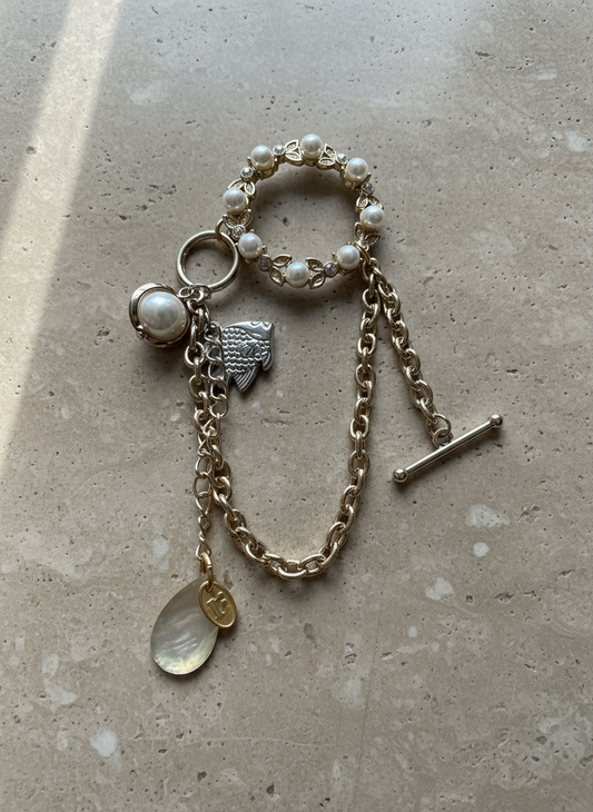 T-bar Pearl Charm Brooch