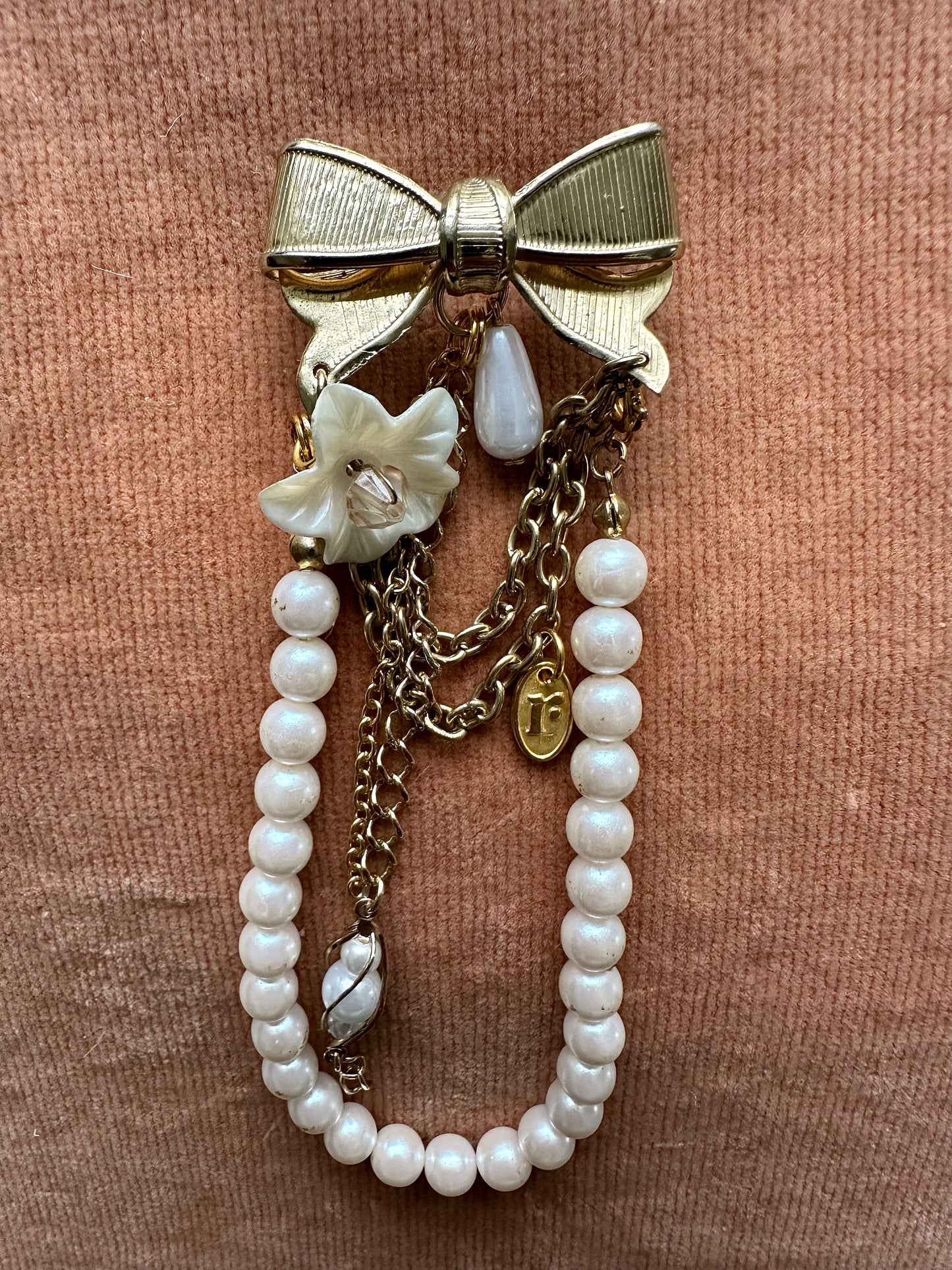 Pearly Bow Charm Brooch