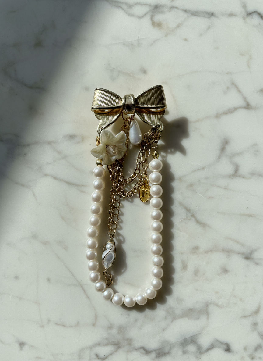 Pearly Bow Charm Brooch