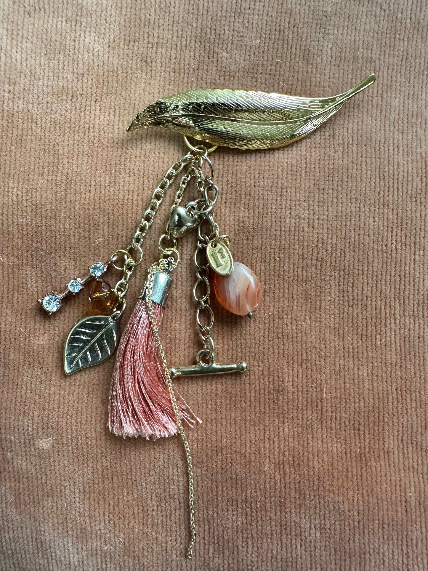 Amber Leaf Charm Brooch