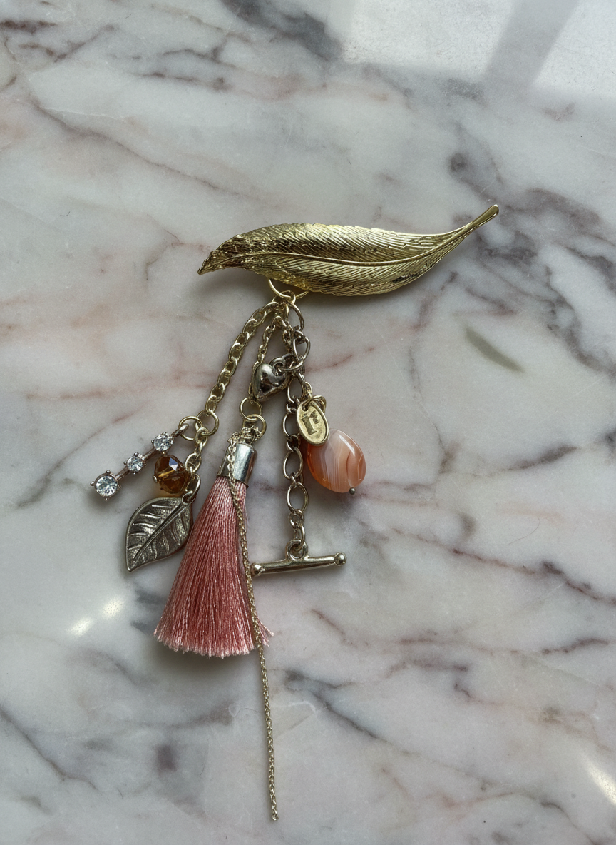 Amber Leaf Charm Brooch