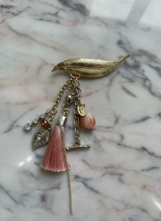 Amber Leaf Charm Brooch