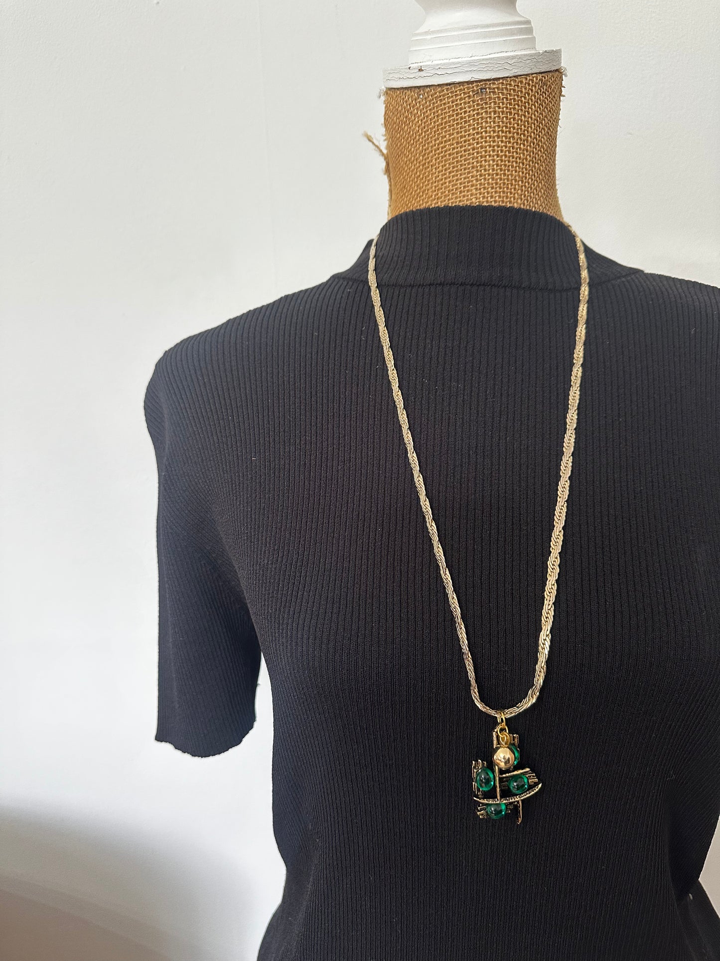 Golden Green Vintage Charm Necklace