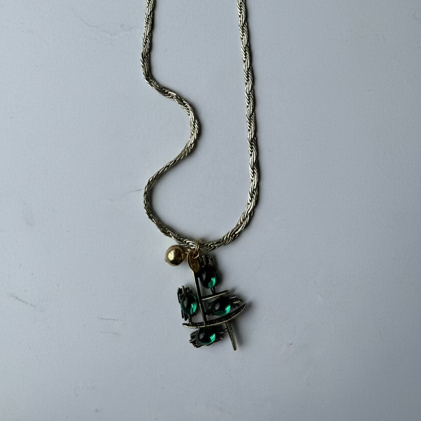 Golden Green Vintage Charm Necklace